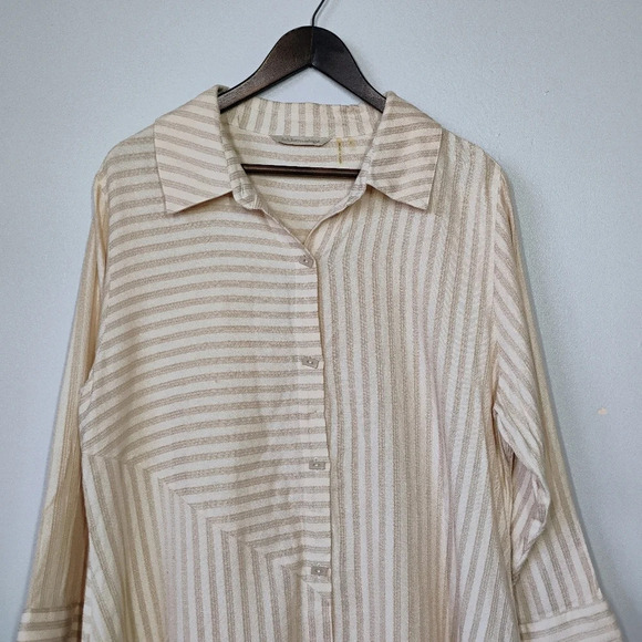 Soft Surroundings Stripes Lagenlook Asymmetrical Button Down Tunic Size Large - Picture 3 of 13